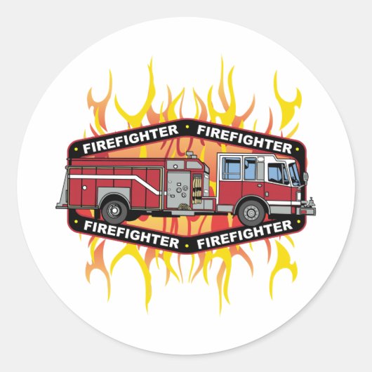 Fire Truck Ronde Sticker (Voorkant)