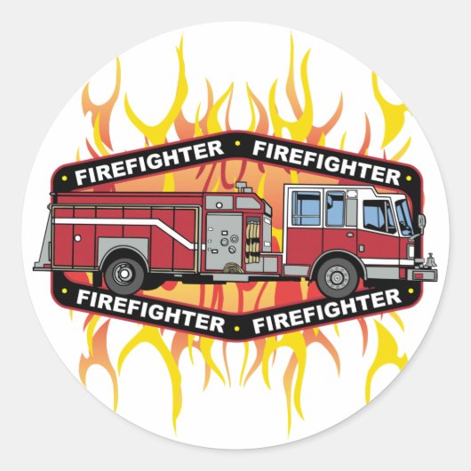Fire Truck Ronde Sticker (Voorkant)