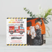Fire Truck Verjaardag Foto Uitnodigingen (Staand voorkant)