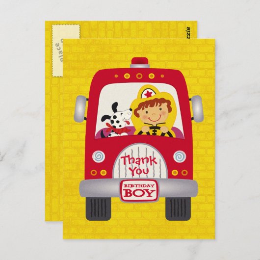 Fire Truck Verjaardag Jongen Briefkaart (Voorkant / Achterkant)