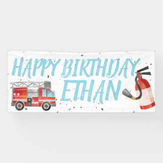 Fire Truck Verjaardagsfeestbanner - Brandweerman T Spandoek