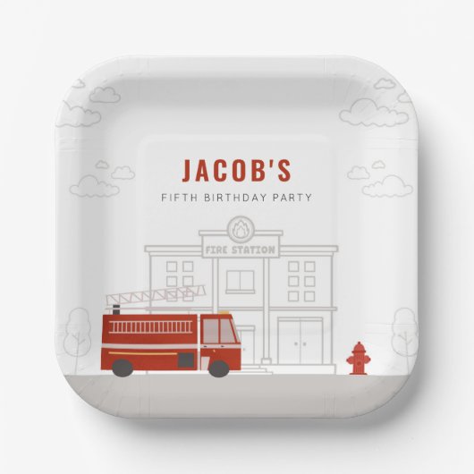 Fire Truck Verjaardagsfeestje Borden Papieren Bordje (Voorkant)