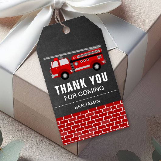 Fire Truck Verjaardagsfeestje Favor Cadeaulabel