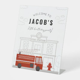 Fire Truck Verjaardagsfeestje Welkomstbord Reclamebord Met Voetstuk