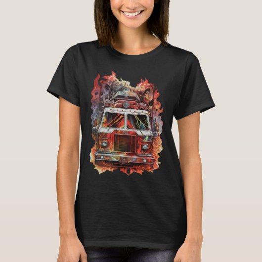 Fire Truck with Flames T-shirt (Voorkant)