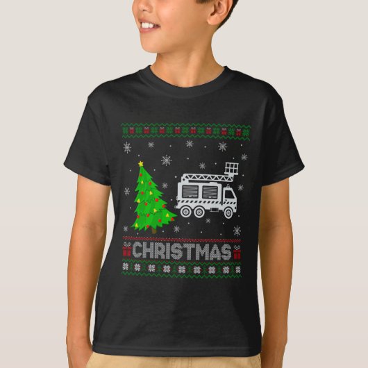 Fire Truck Xmas Tree Lighting Ugly Christmas Sweat T-shirt (Voorkant)
