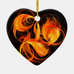 Fireball Abstract Art Heart Ornament