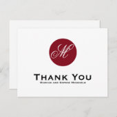 Firebrick Red Circle Monogram Dank u Briefkaart (Voorkant / Achterkant)