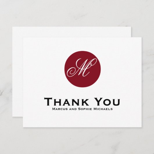 Firebrick Red Circle Monogram Dank u Briefkaart (Voorkant / Achterkant)