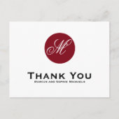 Firebrick Red Circle Monogram Dank u Briefkaart (Voorkant)