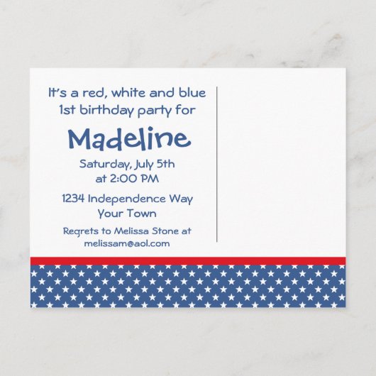 Firecracker 1er Anniversaire Carte postale Invitat (Dos)