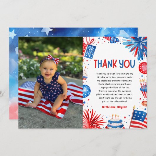 Firecracker 4 juillet Anniversaire Carte de remerc (Devant / Derrière)