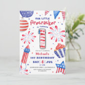 Firecracker 4 juli 1 Verjaardag Patriottisch Schat Kaart (Staand voorkant)