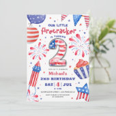 Firecracker 4 juli 2 Verjaardag Patriottisch Schat Kaart (Staand voorkant)