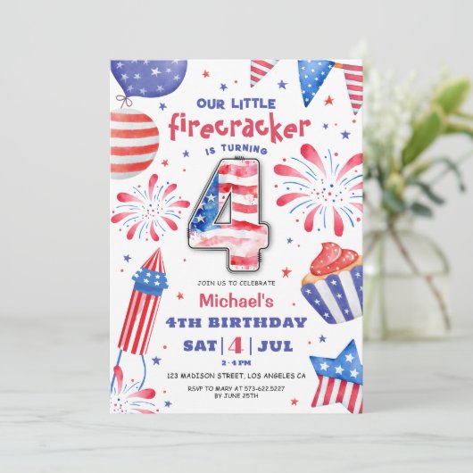 Firecracker 4 juli 4 Verjaardag Patriottisch Schat Kaart (Staand voorkant)