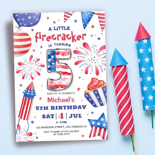 Firecracker 4th juli 5th Verjaardag Patriottisch S Kaart
