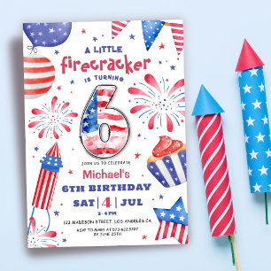 Firecracker 4th Juli 6th Verjaardag Patriottisch S Kaart