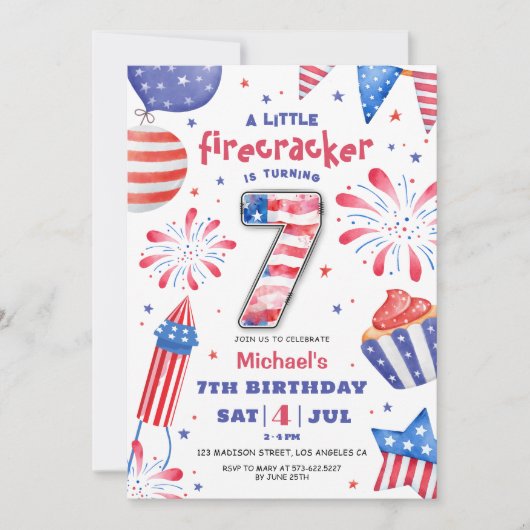 Firecracker 4th juli 7th Verjaardag Patriottisch S Kaart (Voorkant)