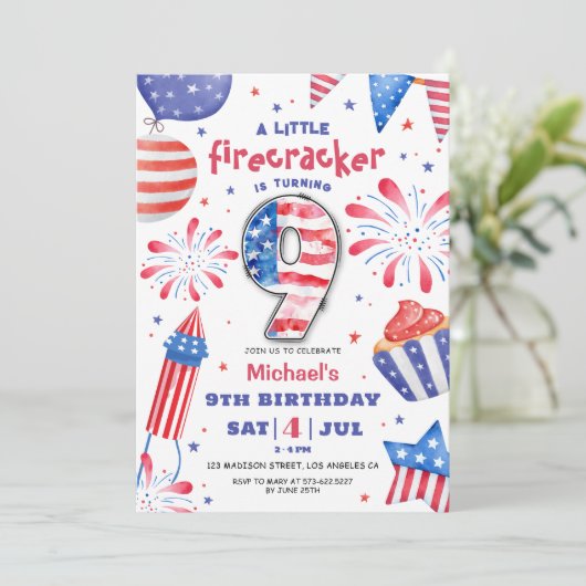 Firecracker 4th juli 9th Verjaardag Patriottisch S Kaart (Staand voorkant)