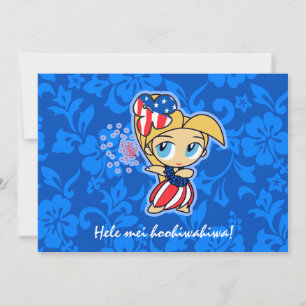 Firecracker Hula Meisje Patriottische Uitnodiginge Kaart