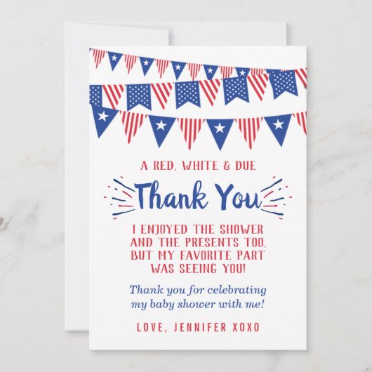 Firecracker onderweg! 4 juli Baby shower Bedankkaart (Voorkant)