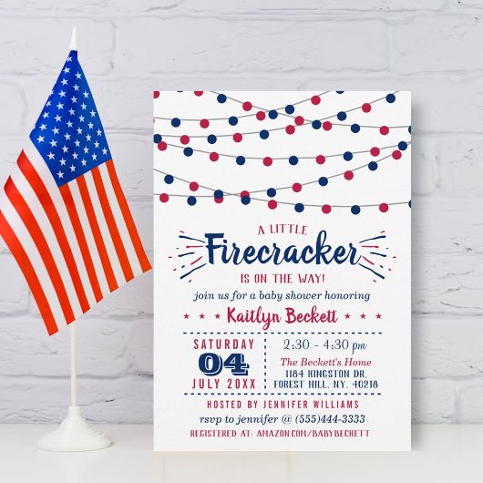 Firecracker onderweg! 4 juli Baby shower Kaart