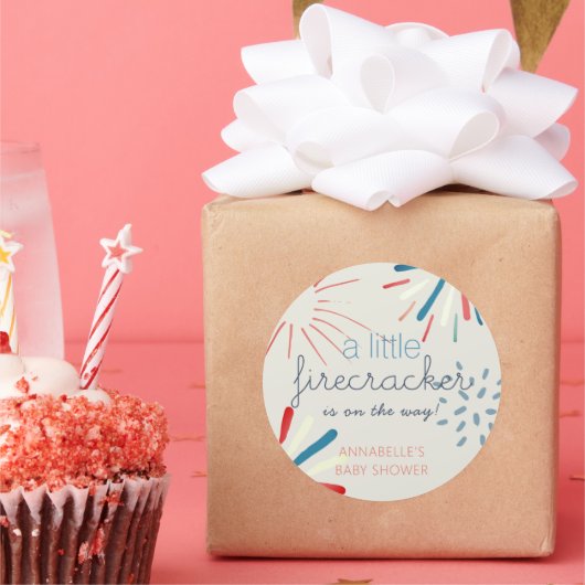 Firecracker op 4 juli Baby shower Fireworks Ronde Sticker (Feest)