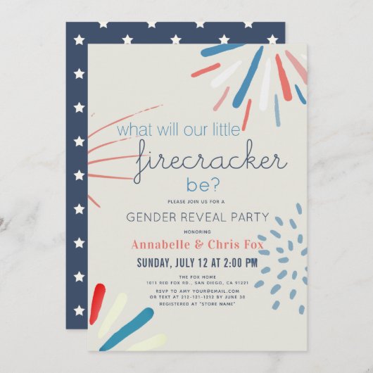 Firecracker op 4 juli vuurwerk Gender onthulling Kaart (Voorkant / Achterkant)