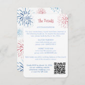 Firecracker Rood Wit Blauw QR Code Bruiloft Detail Informatiekaartje (Voorkant / Achterkant)