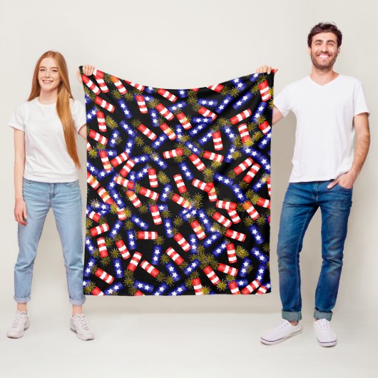 Firecrackers voor de vierde juli fleece deken (In situ)