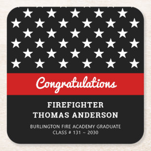Firefighter Afstuderen Thin Red Line Party Vierkante Kartonnen Onderzetter