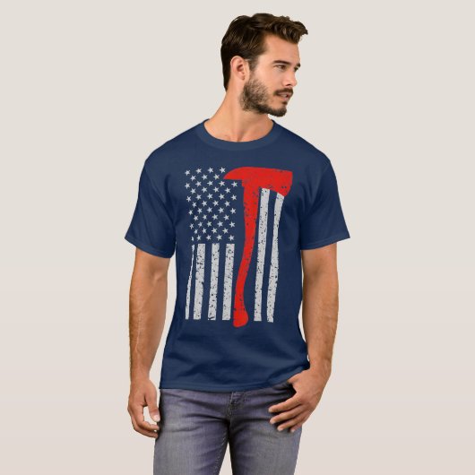 Firefighter American Flag Axe T Shirt Thin Red (Voorkant volledig)