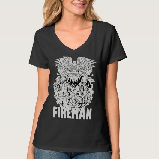 Firefighter American Flag Eagle Fireman Womans Man T-shirt (Voorkant)