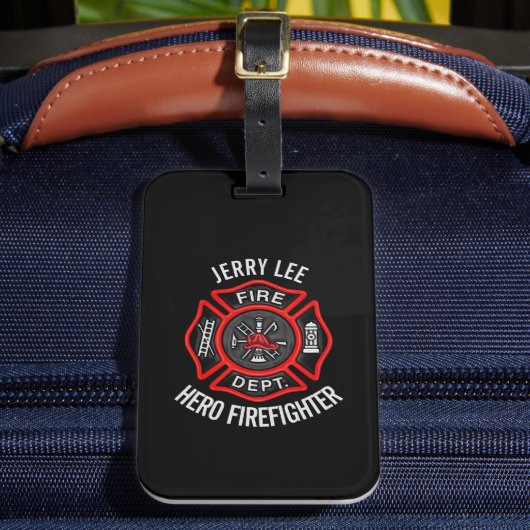 Firefighter Custom Text Name Persoonlijk Bagagelabel (Voorkant Insitu 2)