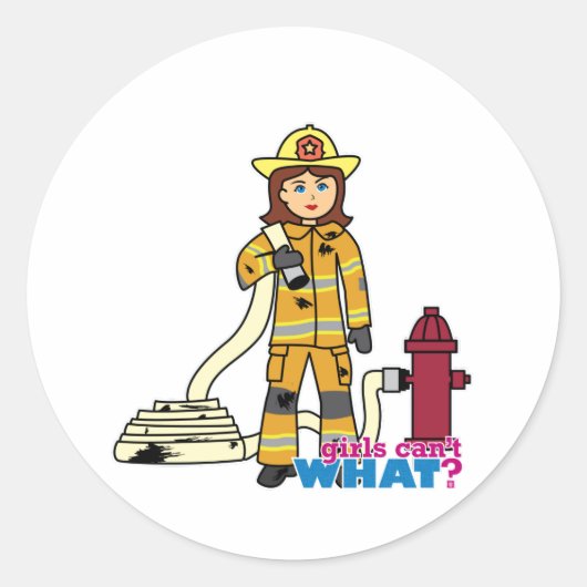 Firefighter Girl Ronde Sticker (Voorkant)