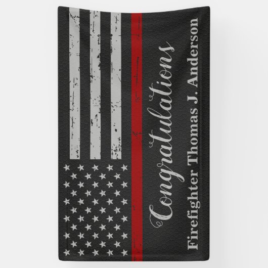 Firefighter Graduc Party Rustic Thin Red Line Spandoek (Verticaal)