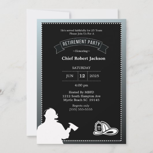 Firefighter Grey Black Retraite Party Invitation (Devant)
