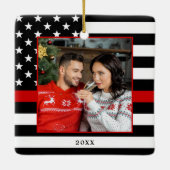 Firefighter Kerstmis Aangepaste foto Thin Red Line Keramisch Ornament (Achterkant)