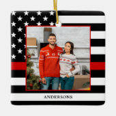 Firefighter Kerstmis Aangepaste foto Thin Red Line Keramisch Ornament (Voorkant)