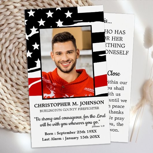Firefighter Memorial Funeral Prayer Kaart