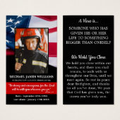 Firefighter Memorial USA Flag Funeral Prayer Kaart (Voorkant /achterkant)