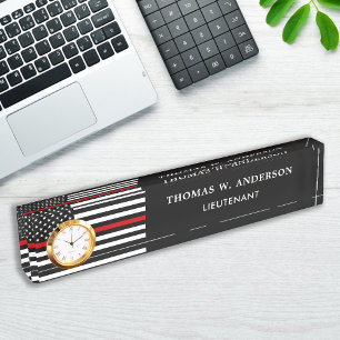 Firefighter Personated Thin Red Line Clock Naambordje