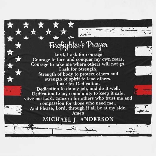 Firefighter Prayer Afstuderen Gift Thin Red Line Fleece Deken (Voorkant (Horizontaal))