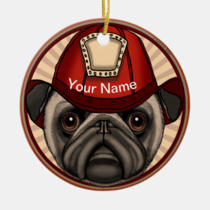 Firefighter Pug Keramisch Ornament