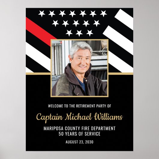 Firefighter Red Line Photo Retirement Welcome Poster (Voorkant)