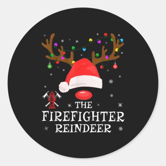 Firefighter Reindeer Family Matching Christmas Pjs Ronde Sticker (Voorkant)