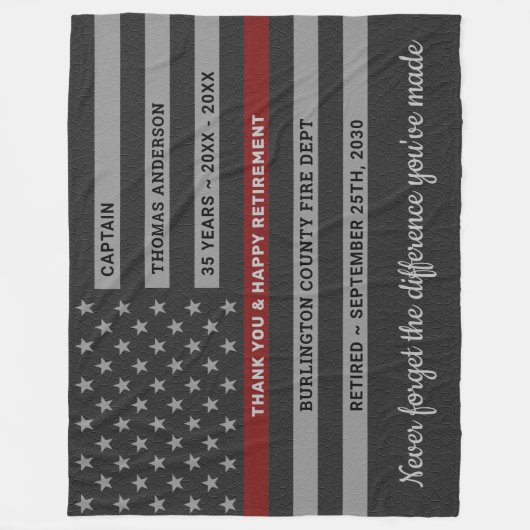 Firefighter Retirement Gift Thin Red Line Flag Fleece Deken (Voorkant)