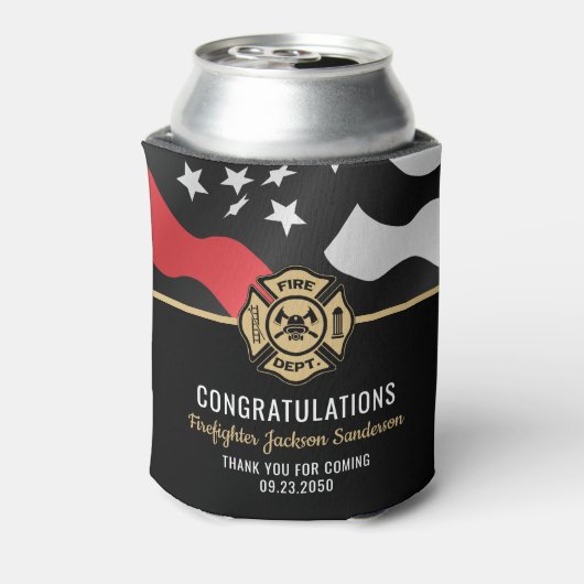 Firefighter Retirement Red Line Flag Fireman Blikjeskoeler (Blikje Achterkant)