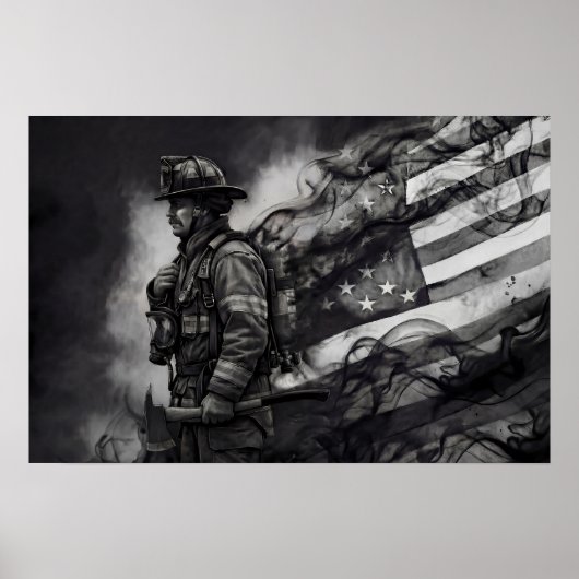 Firefighter Smoke Ink American Flag Tribute Poster (Voorkant)