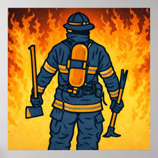 Firefighter Standing Against the Flames Poster (Voorkant)